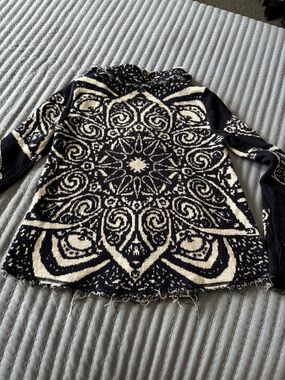 Free People Smitten Kitten Mandala Cardigan Sweater Navy/cream Raw Edge Boho XS